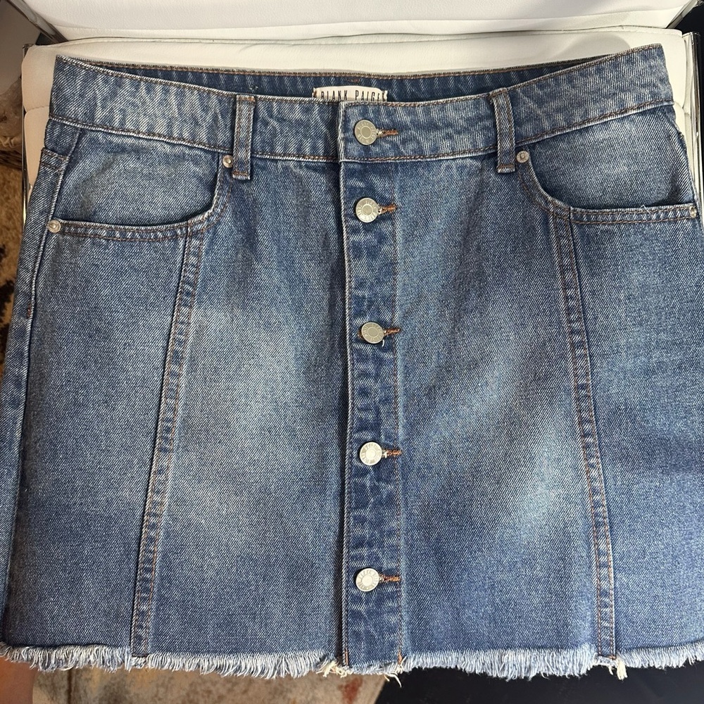 Button-Front Denim Mini Skirt - Blue EUC